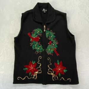 Lisa International Ugly Christmas Vest with Jingle Bells Womens L Wreath flowers